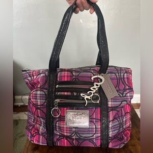 Coach poppy tartan Pink and Black glam Tote Bag